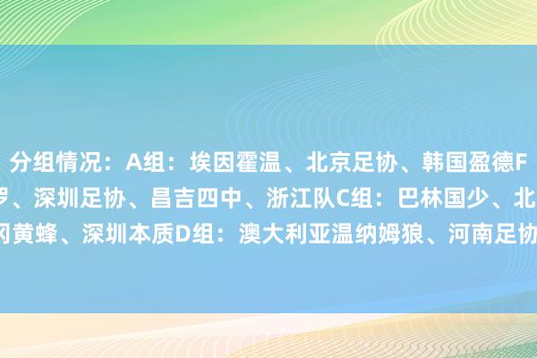 分组情况：A组：埃因霍温、北京足协、韩国盈德FC、梅州客家B组：圣保罗、深圳足协、昌吉四中、浙江队C组：巴林国少、北大附中、福冈黄蜂、深圳本质D组：澳大利亚温纳姆狼、河南足协、印尼万隆、广州英华想力    体育集锦